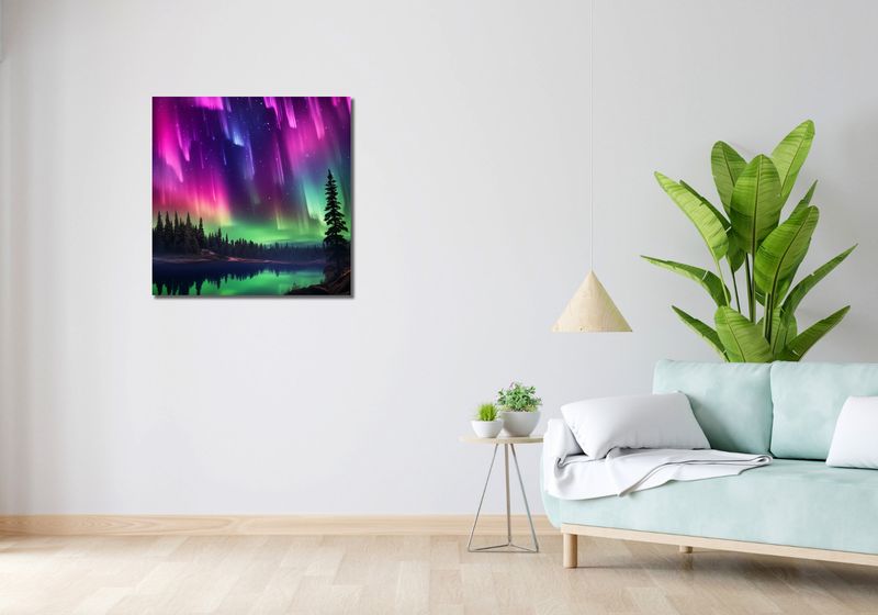 Obraz 70x70cm Zorza Nad Lasem zdjęcie 2