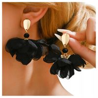 Kolczyki Sztyfty Kolor Złote Czarne Kwiaty Kwiatki Materiał Lekkie Boho60mm