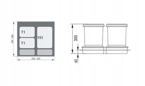 KOSZE NA ŚMIECI + NAKLEJKI REJS PRAKTIKO DO 600mm POTRÓJNY - 1X15L / na Arena.pl