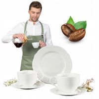 FILIŻANKI DO KAWY BIAŁE ZESTAW KOMPLET 6OSÓB PORCELANA ZE SPODKIEM AMBITION