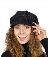 Czarny Kaszkiet Czapka Damski Modny Stylowy Ciepły Wełna