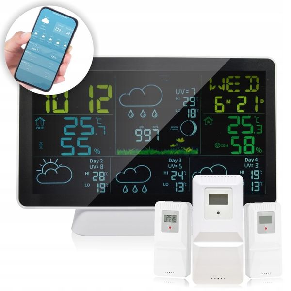 STACJA POGODOWA METEOROLOGICZNA WIFI 3 CZUJNIKI BUDZIK UV hPa TEMP zdjęcie 1