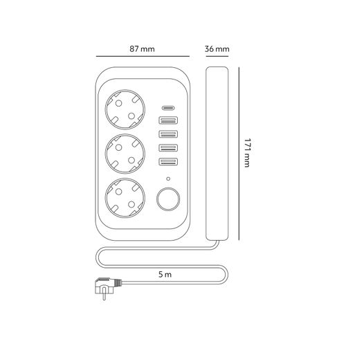 Przedłużacz Listwa Zasilająca 5m 3gn + 4x USB-A + USB-C Wyłącznik Czarny na Arena.pl