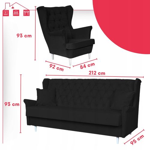 Zestaw wypoczynkowy do salonu z funkcją spania Gaja CZARNY Family Meble na Arena.pl