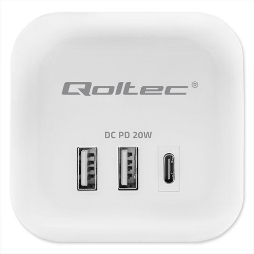 Qoltec Kostka zasilająca 6w1, 2xUSB, USB-C 20W, 1xPD Biała na Arena.pl