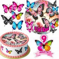 ZESTAW OPŁATEK NA TORT 20CM + 16 POSTACI - MOTYL + IMIĘ 15CM 18CM