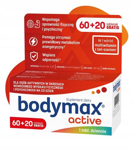 2x BODYMAX ACTIVE WITAMINY magnez MINERAŁY ŻEŃ SZEŃ dla AKTYWNYCH 60+20 szt na Arena.pl