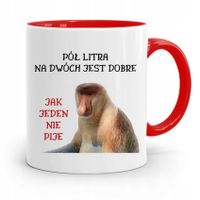 Kubek Czerwony Nosacz Janusz Pół Litra Na Dwóch Z Nadrukiem Ze Zdjęciem