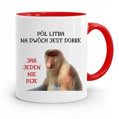 Kubek Czerwony Nosacz Janusz Pół Litra Na Dwóch Z Nadrukiem Ze Zdjęciem na Arena.pl