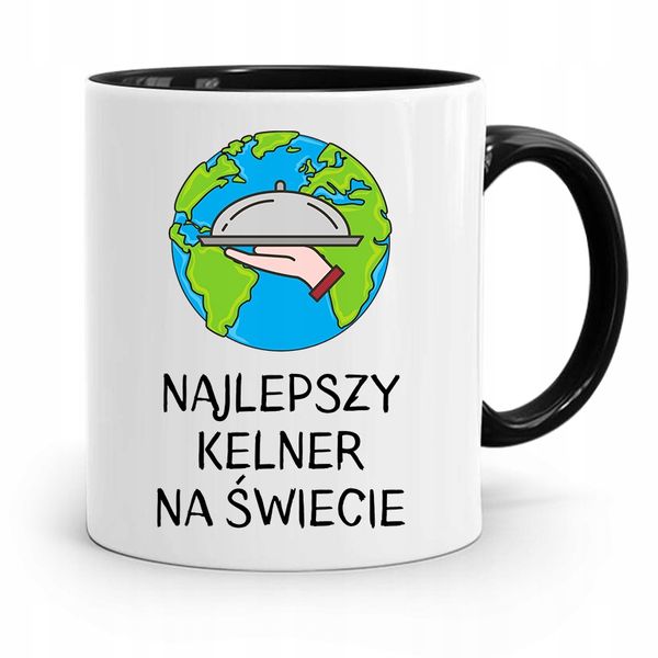 Dla Kelnera Kubek Czarny Najlepszy Kelner Świata Z Nadrukiem Ze Zdjęciem zdjęcie 1