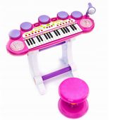 LT05 LANDTOYS ORGANY DLA DZIECI PIANINO PERKUSJA STOLEK ROZOWE KEYBOARD
