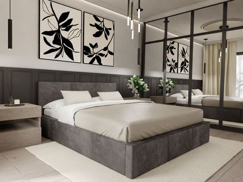 ŁÓŻKO TAPICEROWANE 140x200 ŁÓŻKO PODWÓJNE Z POJEMNIKIEM GRAFITOWE na Arena.pl