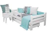 łóżko dziecięce białe KUBUŚ 80x160 z drewna, materac ,szuflada ,stelaż