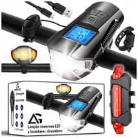 LAMPKA ROWEROWA PRZEDNIA TYLNA LED Z LICZNIKIEM USB LICZNIK DZWONEK KLAKSON