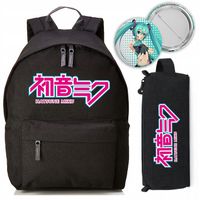 Zestaw do Szkoły Czarny Plecak + Piórnik + Pin Anime Hatsune Miku Wzory