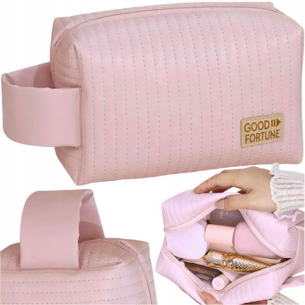 Podróżna Kosmetyczka Damska Duża Organizer Kuferek Elegancka Ekoskóra zdjęcie 2