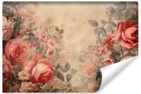 Fototapeta Do Salonu KWIATY Róże Liście Styl Vintage 270cm x 180cm