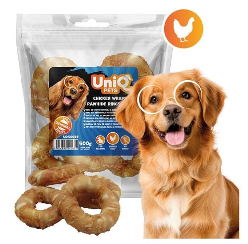 UNIQ PETS Przysmak dla psa ring ze skóry wołowej z kurczakiem 500g na Arena.pl