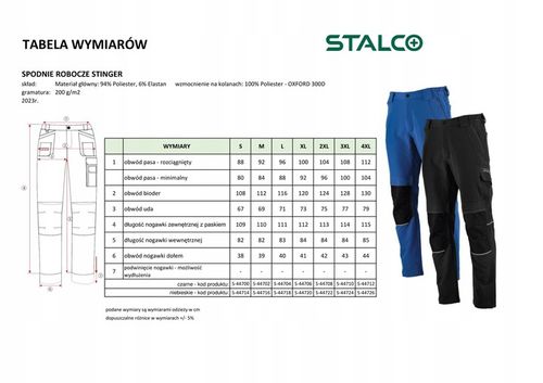STALCO Spodnie robocze STINGER czarne rXXL S-44708 na Arena.pl