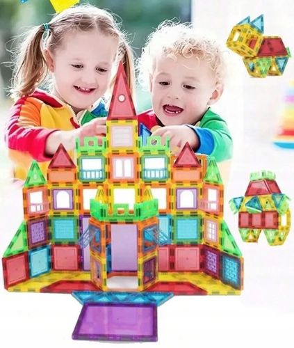 Klocki MAGNETYCZNE duży zestaw mocne magnesy PANELE MŁYN 130 elementów na Arena.pl