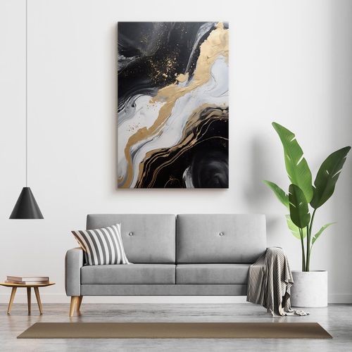 Obraz Canvas Do Salonu Czarny MARMUR Abstrakcja Elementy Złota 30cm x 20cm na Arena.pl