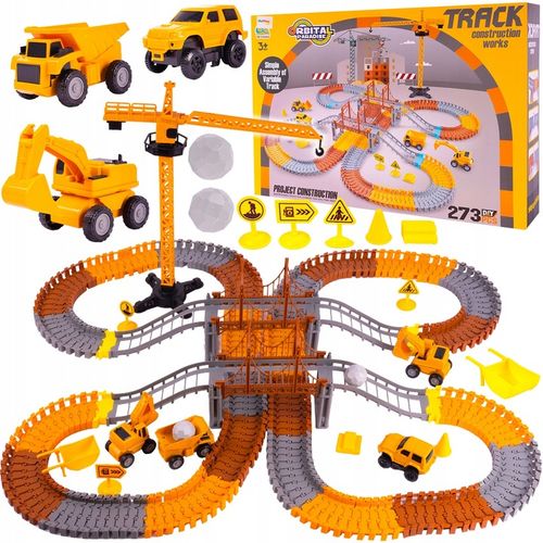 KOLEJKA TOR SAMOCHODOWY ELASTYCZNY 273 ELEMENTY AUTA DŹWIG DLA DZIECI na Arena.pl