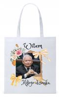 Śmieszny Pis Kaczyński Torba Eco Biała Shopper Z Nadrukiem Ze Zdjęciem