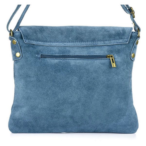 VERA PELLE torebka zamszowa listonoszka z klapą V480 c.jeansowa zdjęcie 3