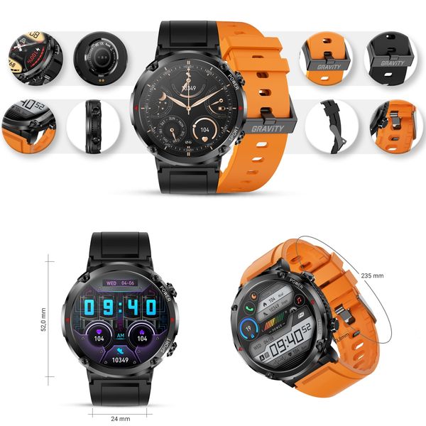 Smartwatch Gravity GT21-2 + Pomarańczowy Pasek Silikonowy zdjęcie 10