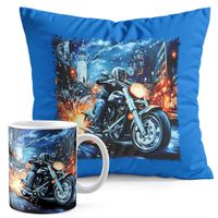 ZESTAW KUBEK + PODUSZKA NIEBIESKA - MOTOR MOTOCYKL