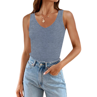 Damski Tank Top na Ramiączka Prążkowany Sportowy Casualowy Niebieski XL