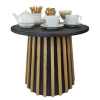 Stolik kawowy okrągły czarny blat lamele dębowe 55x47 cm noga stożek