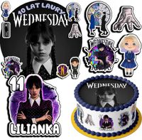 ZESTAW OPŁATEK NA TORT 20CM + 17 POSTACI - WEDNESDAY + IMIĘ 15CM 18CM