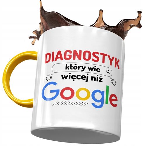 Kubek Żółty Dla Diagnostyka Wie Więcej Niż Google Z Nadrukiem Ze Zdjęciem na Arena.pl