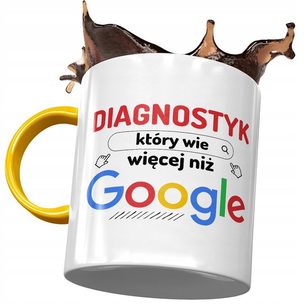 Kubek Żółty Dla Diagnostyka Wie Więcej Niż Google Z Nadrukiem Ze Zdjęciem zdjęcie 1