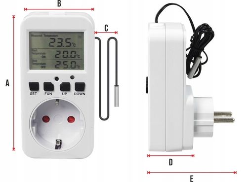 Regulator Temperatury Pokojowy Termostat Elektroniczny 230V Gniazdo 16A na Arena.pl