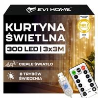 Girlanda Kurtyna świetlna LED 300LED 3x3m Święta Sieciowe Biały Ciepły