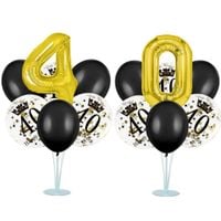 Zestaw balonów na stojaku 40 urodziny, czarno-złoty