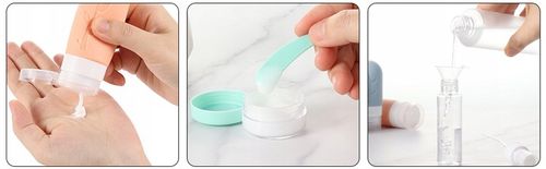 KOSMETYCZKA PODRÓŻNA POJEMNIKI DO SAMOLOTU BUTELKI ZESTAW 19 EL. Z SUWAKIEM na Arena.pl