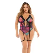 dreamgirl teddy 1/2x black bodysuit z kwiatowym motywem