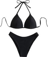 Strój kąpielowy dwuczęściowy czarny bikini push-up wiązany halter S