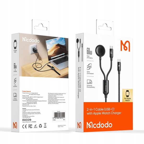 mcdodo ładowarka indukcyjna do apple watch 2w1 kabel do iphone zdjęcie 13