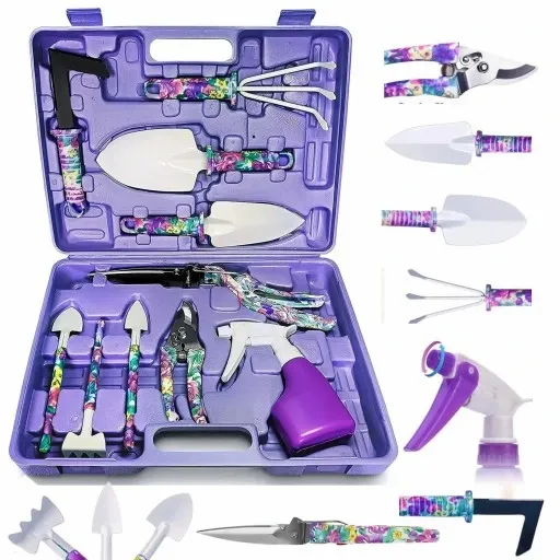 Walizka Narzędzi Ogrodniczych dla Kobiet - Zestaw 10 Elementów fioletowe zdjęcie 1