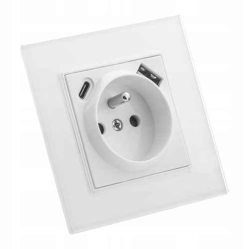 Gniazdko pojedyncze SZKLANE 230V KONTAKT z BOLCEM uziemieniem BIAŁE + na Arena.pl