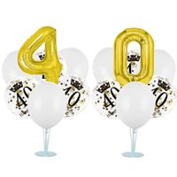 Zestaw balonów na stojaku 40 urodziny, biało-złoty