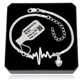 Bransoletka srebrna linia życia rytm EKG serca