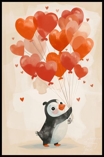 Plakat 53x81cm Pingwinek z Balonami na Arena.pl