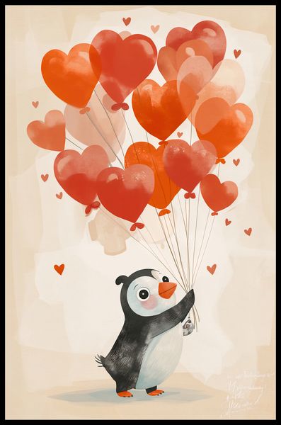 Plakat 53x81cm Pingwinek z Balonami zdjęcie 2