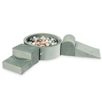 Piankowy plac zabaw z basenem okrągłym 90x30 Velvet szary + 200 piłek (srebrne, perłowe, różowe złoto)