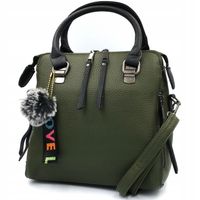 TOREBKA Damska Miejska Kuferek Zielona Pompon